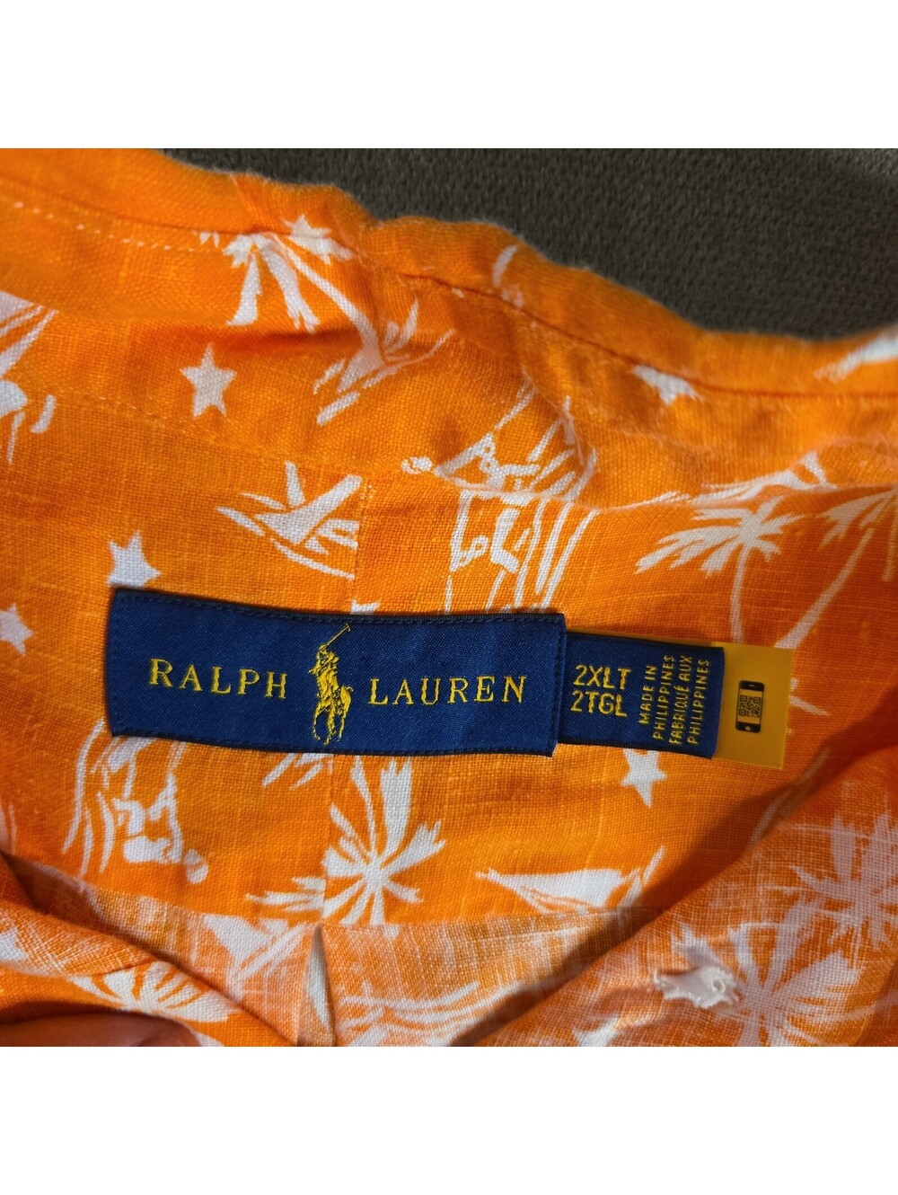 Ralph Lauren Shirt Men 2XLT Linen Orange Floral Camp Hawaiian Half Button Down - Picture 2 of 6